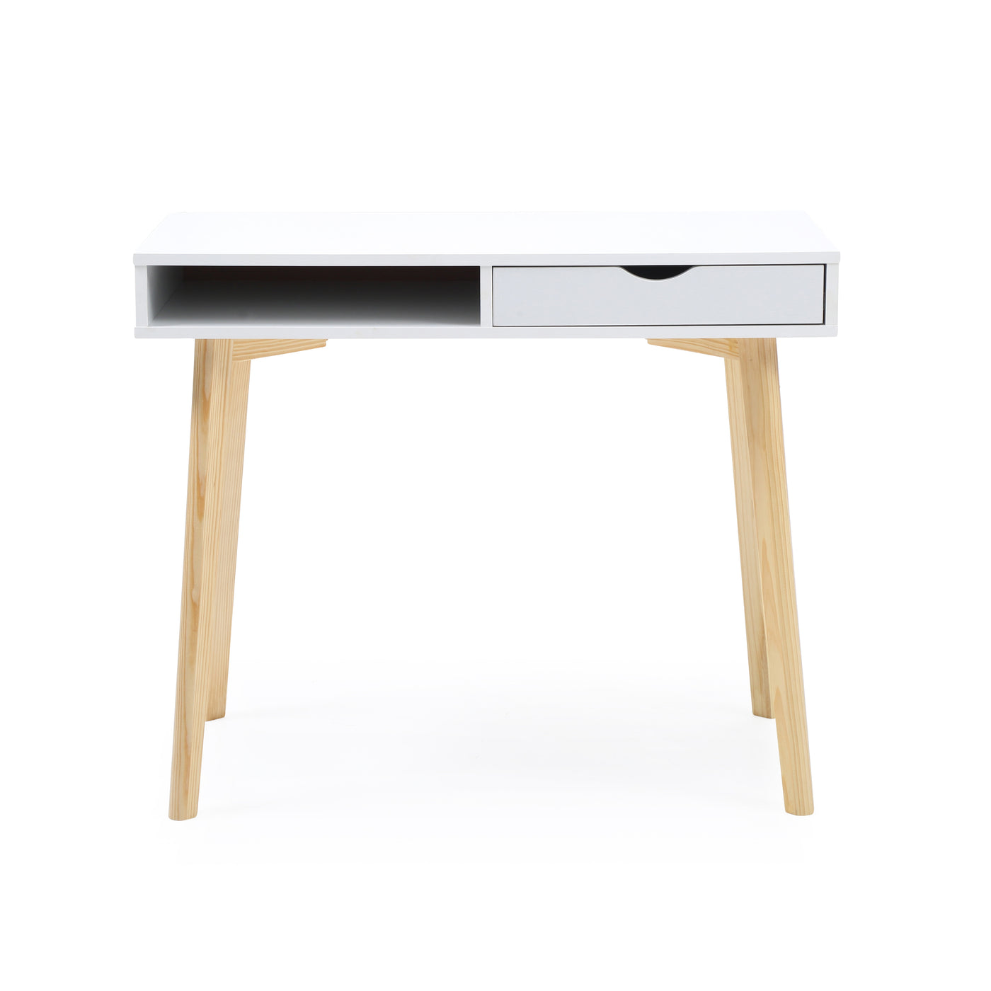 White Modern Workstation Desk Wood Legs