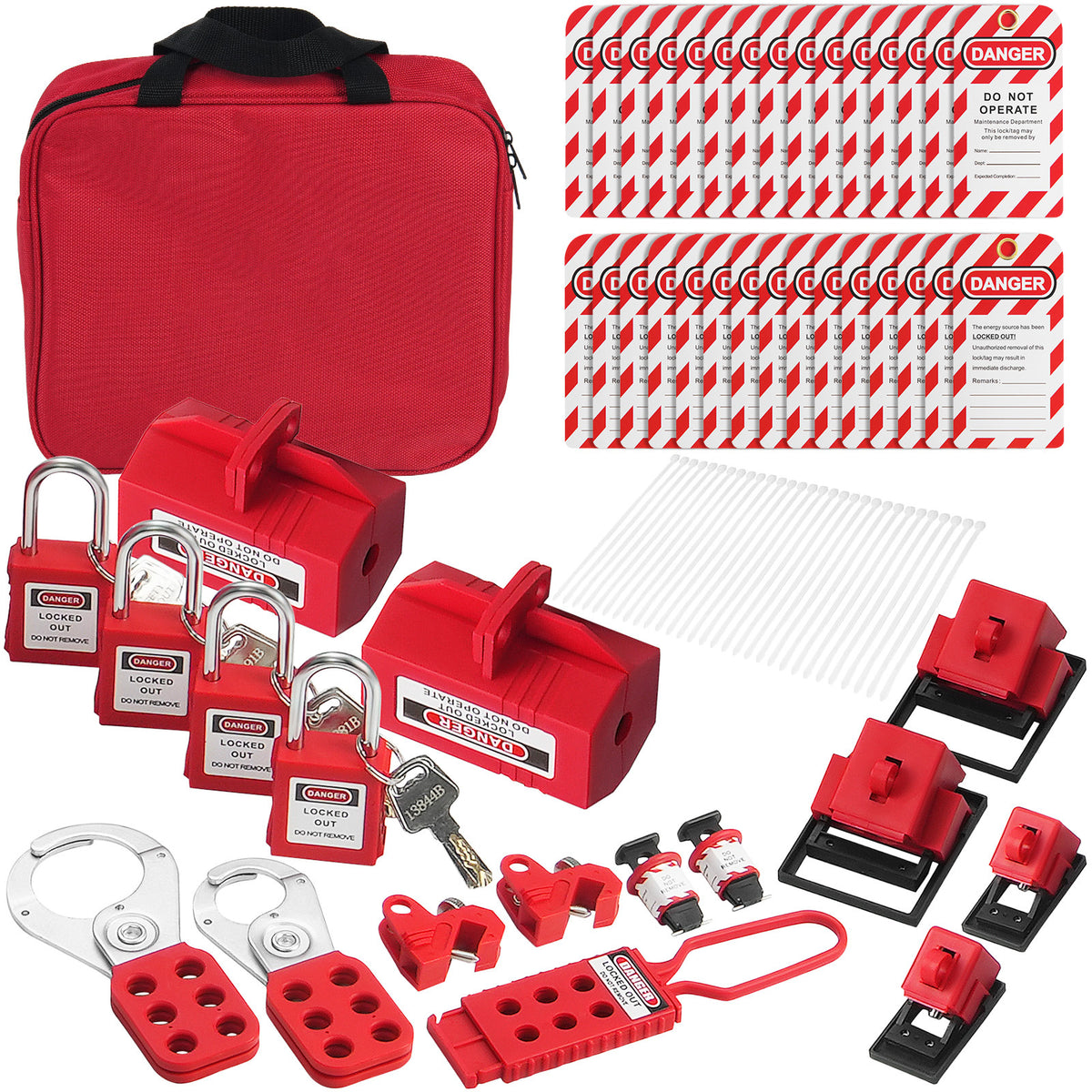 Electrical Lockout Tagout Kit, 47 PCS Safety Loto Kit Includes Padlocks, Hasps