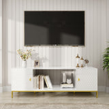 TV Stand Fireplace Space MDF White Honeycomb Door Gold Legs 80 LB 70 In