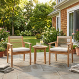Outdoor Dining Chairs Set of 2, Acacia Wood Patio Armchair with Multi Brown Rope Design Back and Arms and Beige Washable Cushion,for Backyard, Poolside, Garden,Light teak