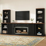TV Stand 3-Piece Set MDF Walnut Gray Curved Cabinets Fits 70 In TV 109 In