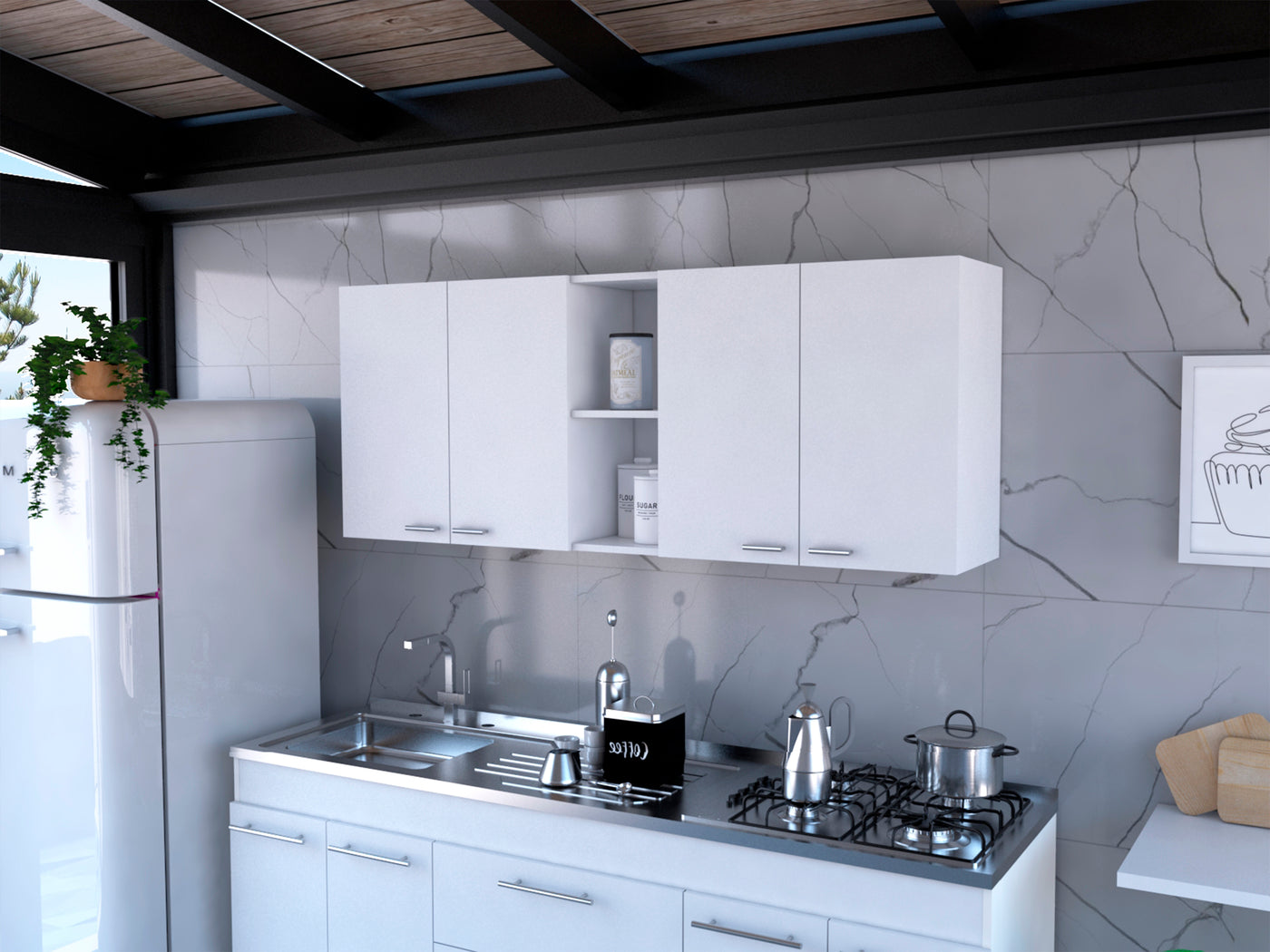 Portofino 150 White Wall Cabinet Double Door 4 Shelves