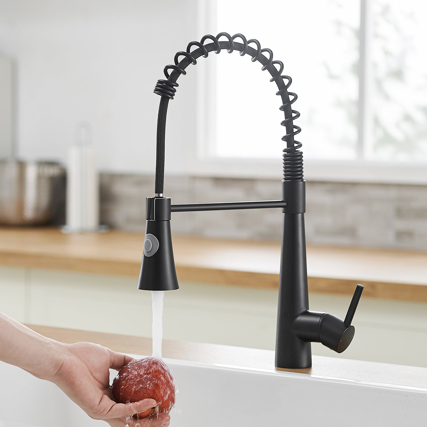 Black Pull Out Kitchen Faucet Single Handle Lever Sink