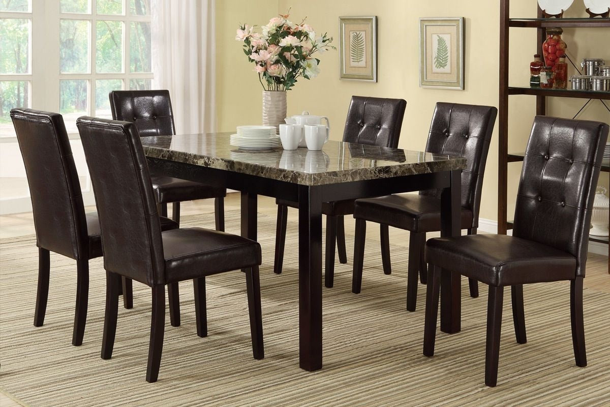 7pc Faux Marble Dining Set with Tufted Chairs