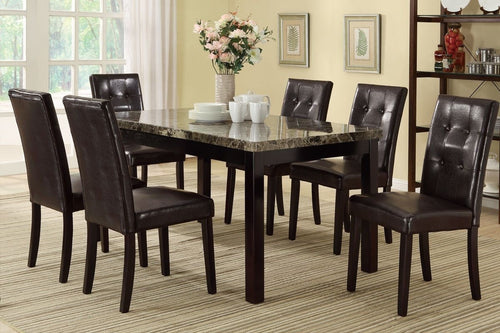 7pc Faux Marble Dining Set with Tufted Chairs