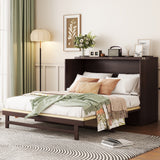 Queen Size Pine Wood Murphy Bed with Storage Drawer