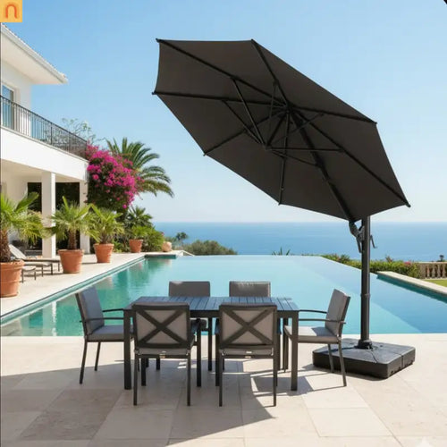 Patio Umbrella Cantilever Square Gray 10 Ft UPF50 360 Rotation