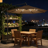 Patio Umbrella Cantilever Offset 9.7" Tan Solar LED
