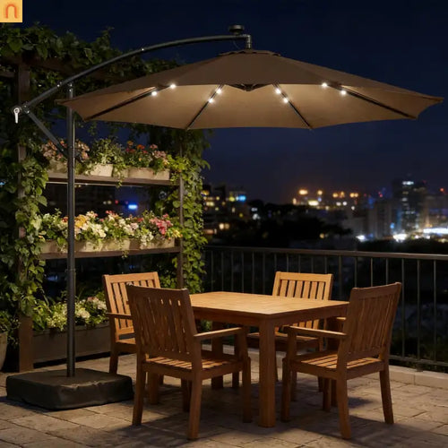 Patio Umbrella Cantilever Offset 9.7" Tan Solar LED