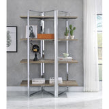 Etagere Bookshelf - Wood & Metal - Chrome - 4 Open Shelves