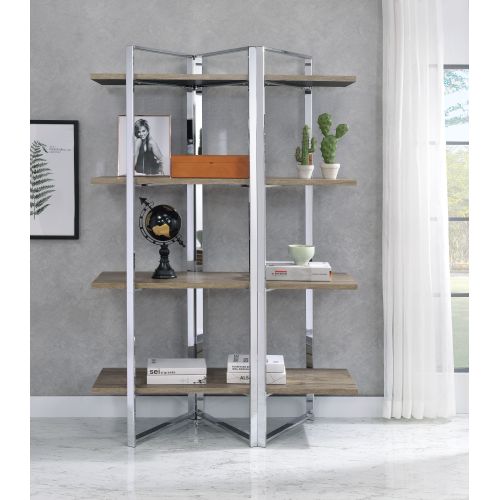 Etagere Bookshelf - Wood & Metal - Chrome - 4 Open Shelves