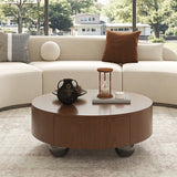 Round Solid Wood Coffee Table with Storage Walnut