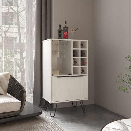 Bar Cabinet - White Washed Oak - 2 Doors & 9 Shelves - 43.1"H