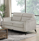 Modern Tan Microfiber Loveseat with Black Metal Legs
