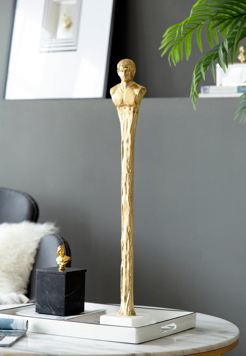 Gold Roman Statue Elongated Marble Base 32 inch