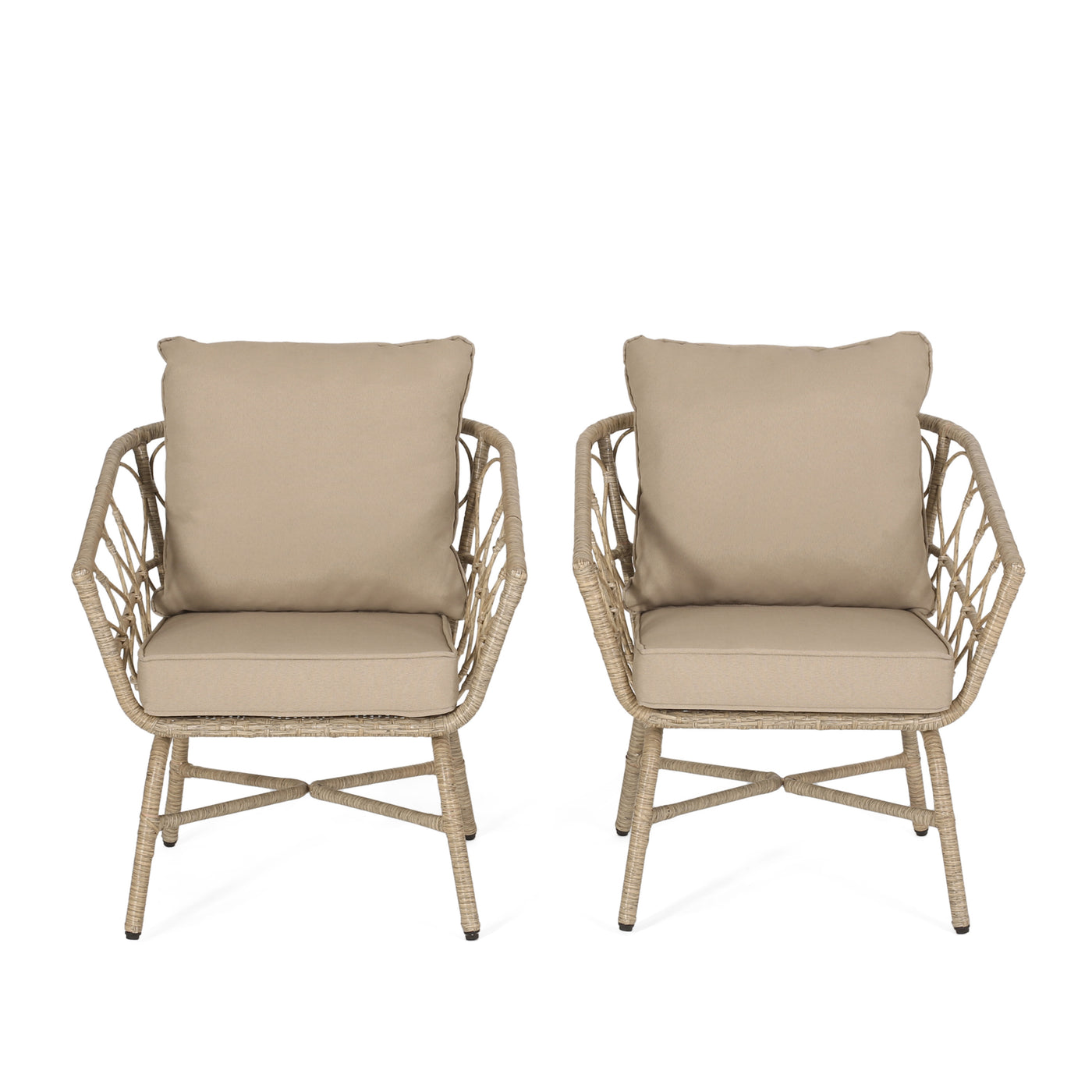 Outdoor Club Chair Set with PE Rattan Brown Water-Resistant