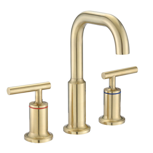 Brushed Gold 3 Hole 2 Handle Widespread Bathroom Vanity Faucet
