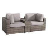 Outdoor Loveseat Set Gray Wicker 3 Piece Cupholder
