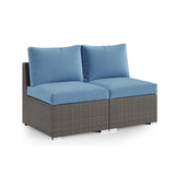 Outdoor Patio Sofa Set PE Rattan Blue 2 Piece Armless Modular
