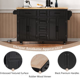 K&K 56.5'' Kitchen Island with Drop Leaf, Power Outlet, Embossed Vertical Stripe
