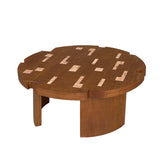 Round Engineered Wood Coffee Table Brown/Yellow