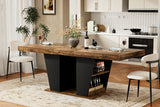 Engineered Wood Dining Table with Storage Black/Rustic Brown 44"