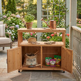 Wooden Patio Bar Table Set with Storage Light Brown