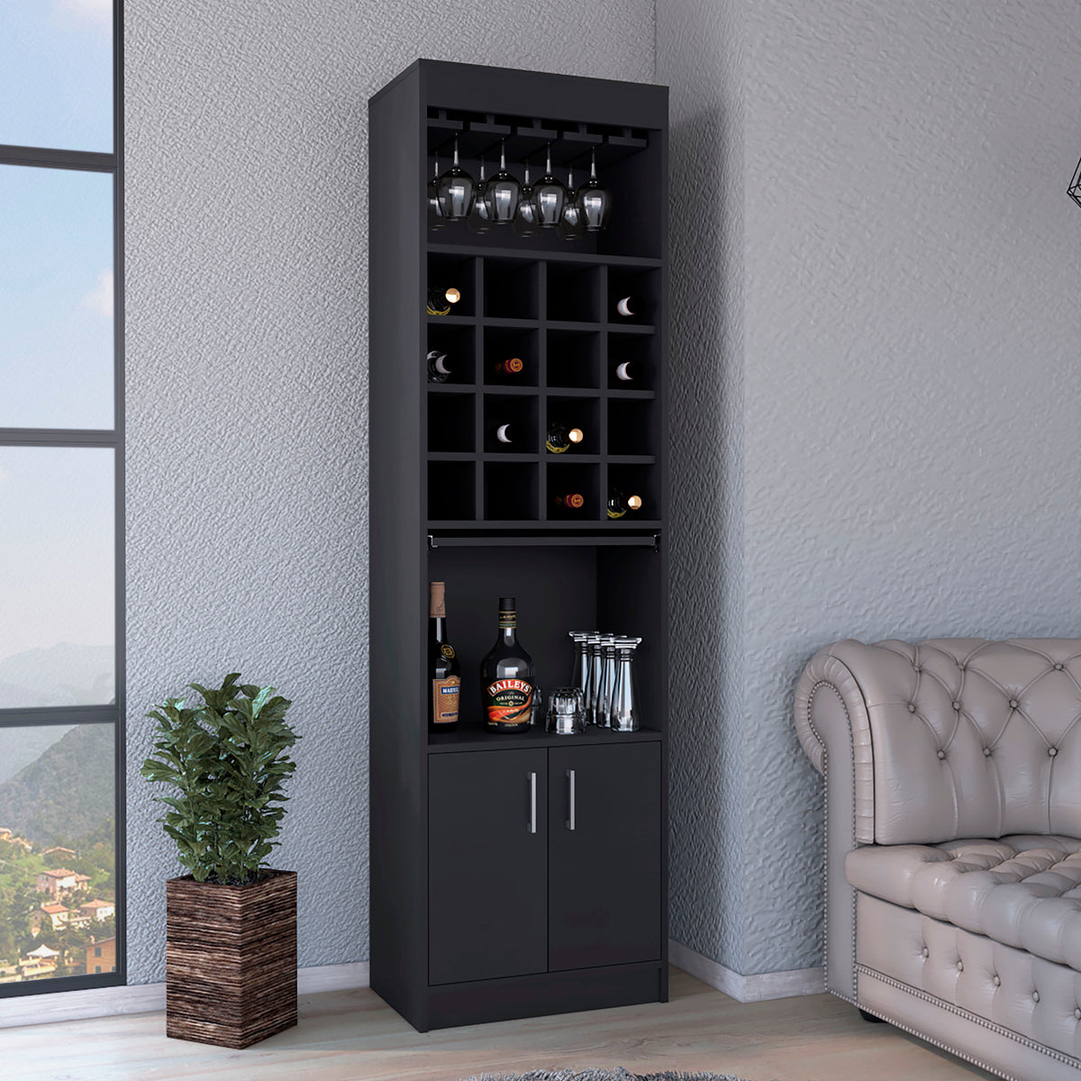 Being Kava Bar Cabinet, Double Door, Two Shelves, Sixteen Built-in Wine Rack