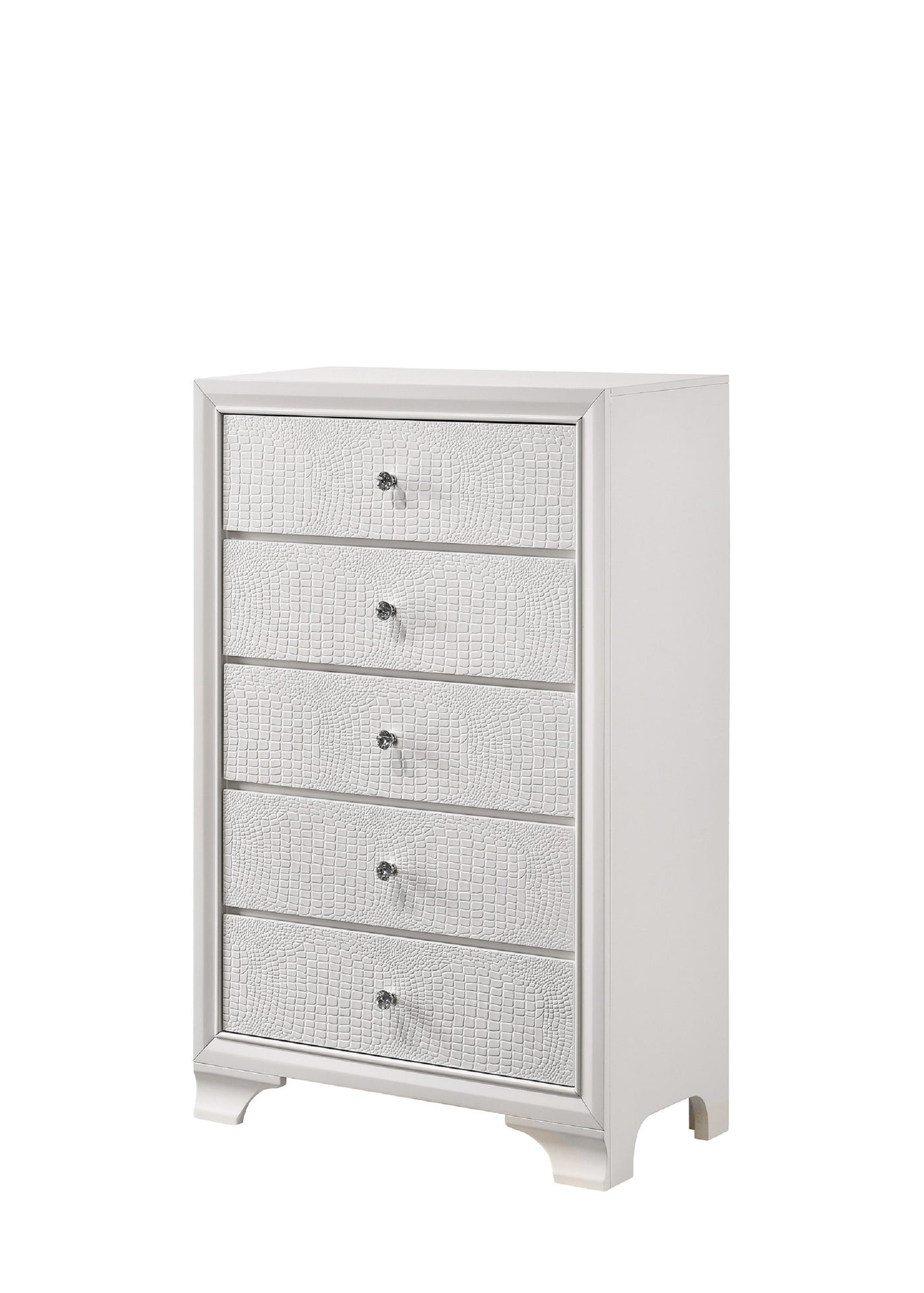 White Frost Glam Five Drawer Chest Crocodile Pattern