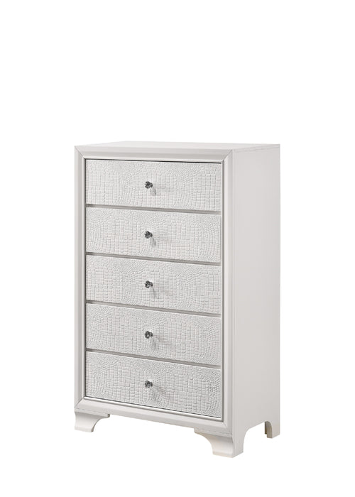 White Frost Glam Five Drawer Chest Crocodile Pattern