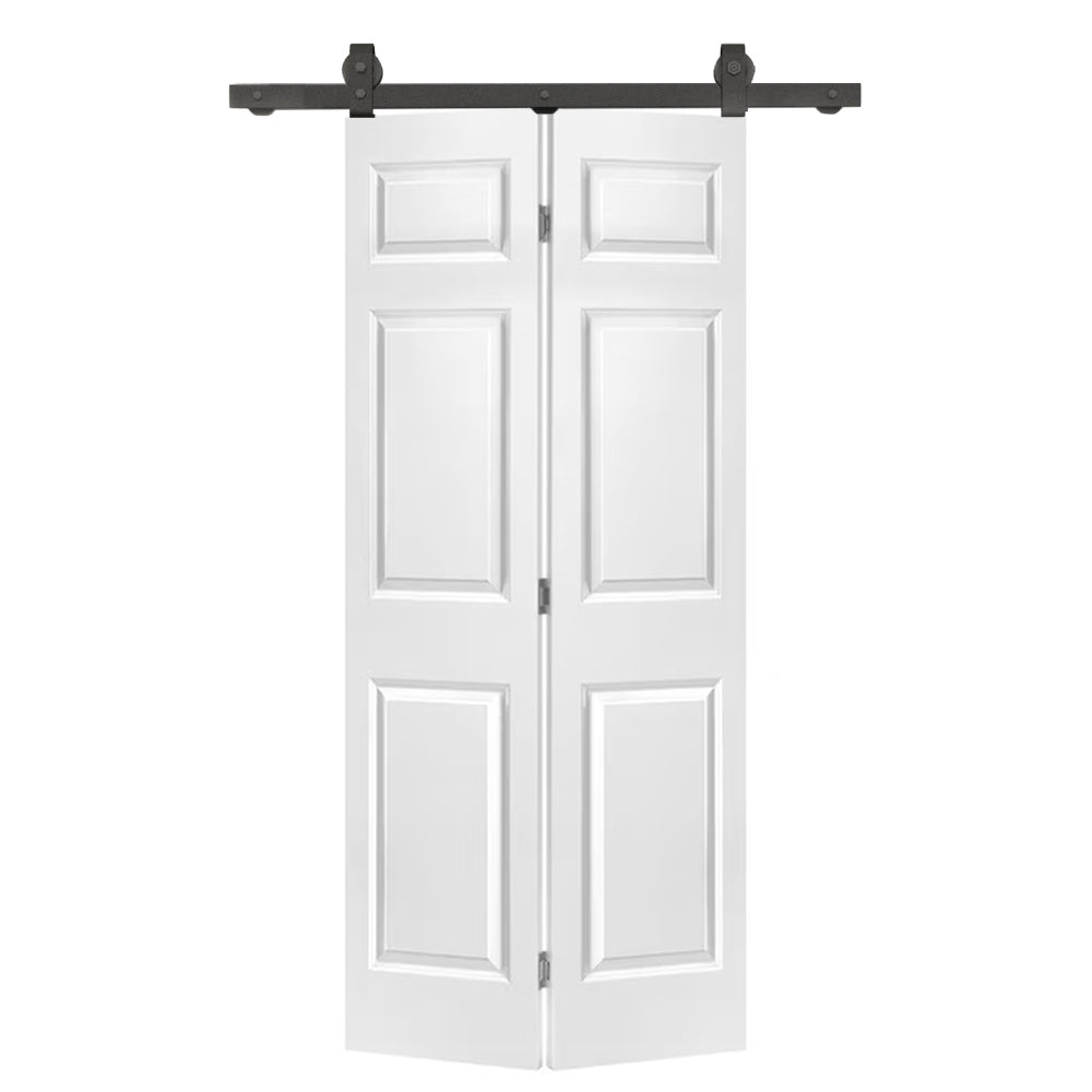 36" x 80" 6-Panel Primed MDF Bi-Fold Barn Door with Hardware