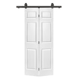 36" x 80" 6-Panel Primed MDF Bi-Fold Barn Door with Hardware