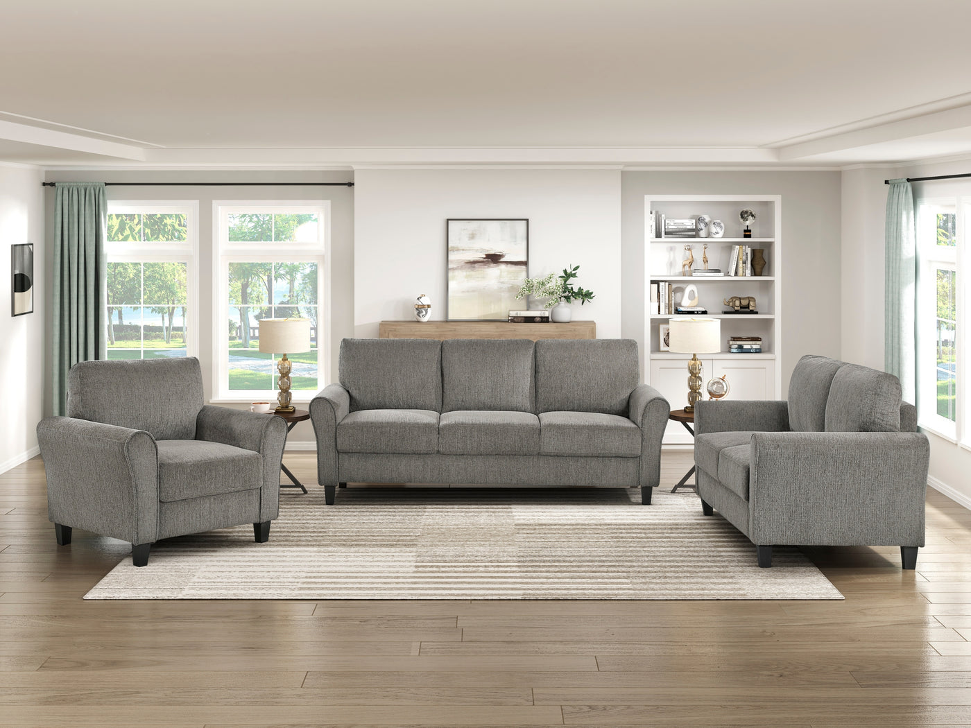 Brown Chenille 3-Piece Sofa Set with Loveseat and Chair