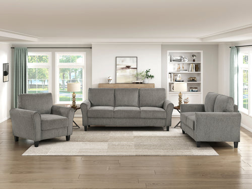 Brown Chenille 3-Piece Sofa Set with Loveseat and Chair