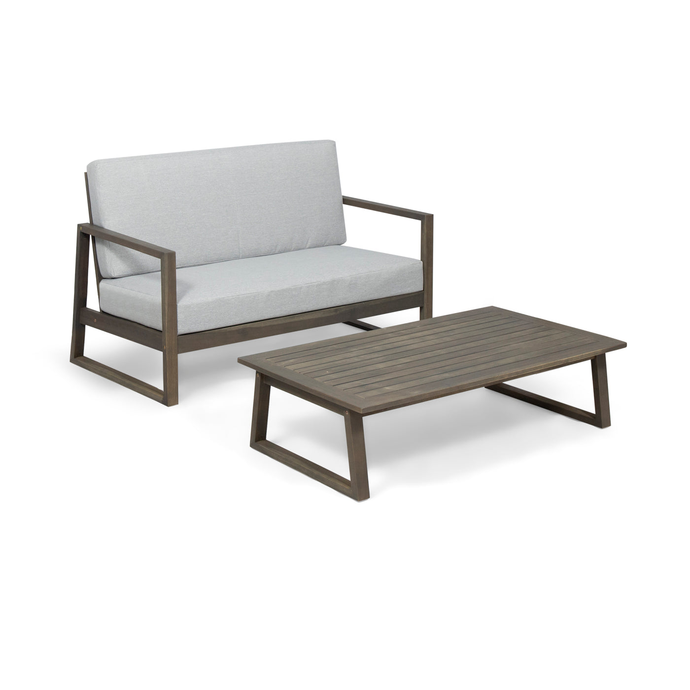 Belgian Loveseat Grey Acacia Wood Water-Resistant Cushions