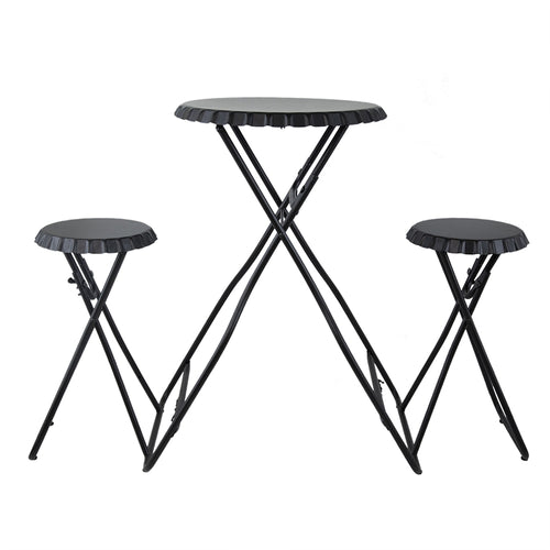 Black Stowable Side Table with Two Seats 57.5x23.6x39.8
