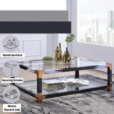 Coffee Table - Modern - Tempered Glass & Metal - Clear & White - Shelf