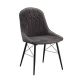 Side Chair Set of 2 - Dark Gray Fabric - Channel Tufted Back