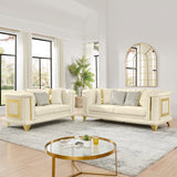 2PCS Velvet Sofa Set Loveseat 89" 3 Seater Tufted Beige