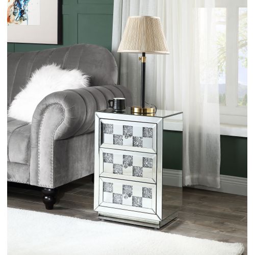 Accent Table - Mirrored With Faux Diamonds - 3 Drawers