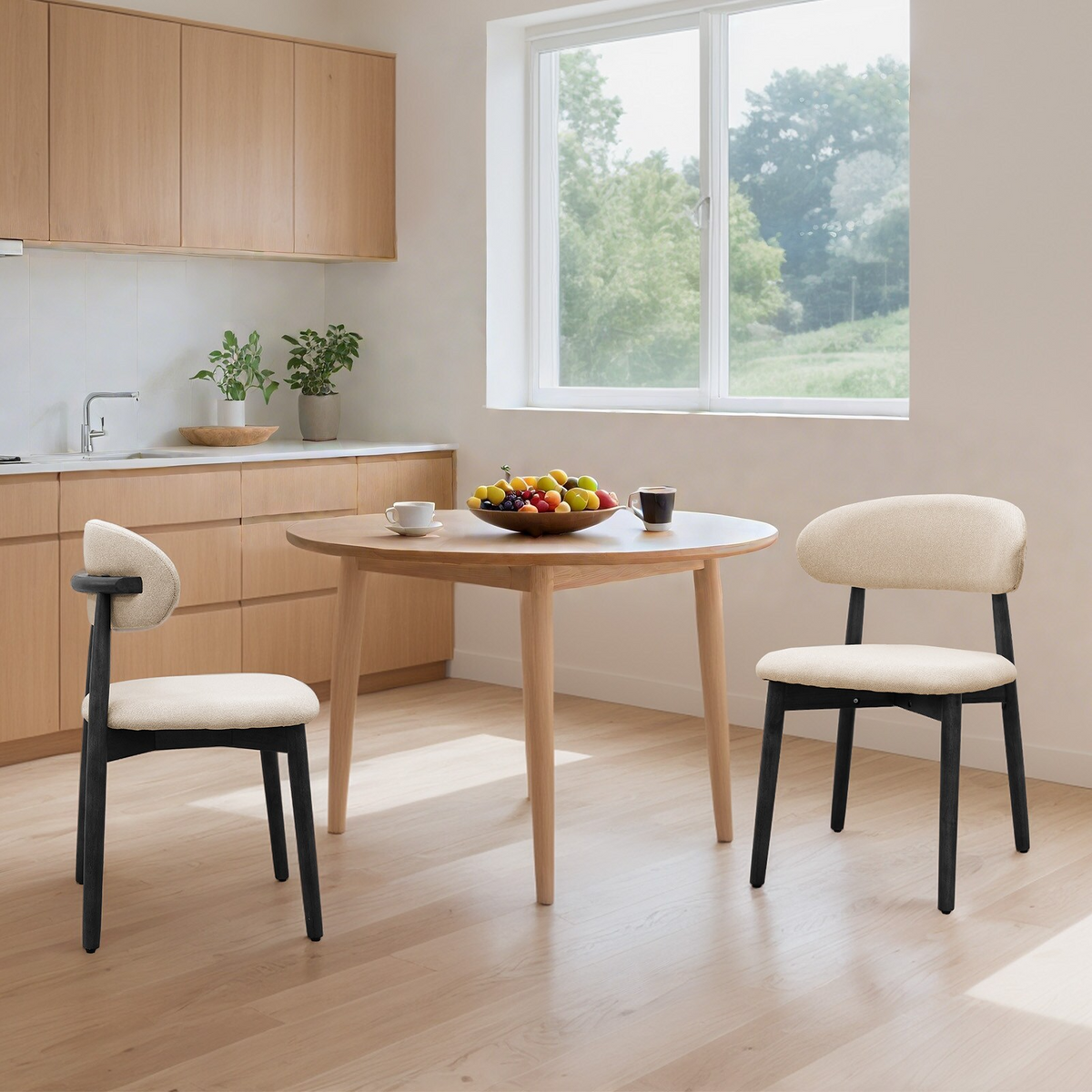 Set of 2 Rubberwood Dining Chair Beige
