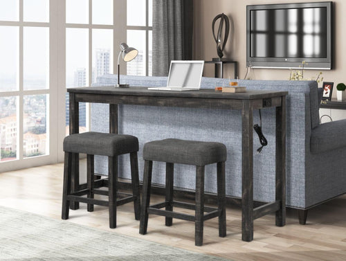 Counter Height Bar Dining Set Solid Wood Table USB Outlet Stools
