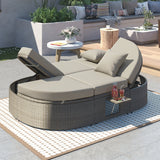 Outdoor Reclining Daybed Rattan Gray 3-Position Adjustable