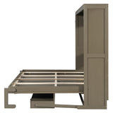 Queen Size Wall Murphy Bed with Storage, Foldable Cabinet Bed with Vanity Desk, Center Mirror & 2 Side Drawers, Distressed Gray(OLD SKU:LP000766AAE)