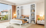 White Full Size Murphy Bed with Desk and Bookshelf, Pine Wood+MDF, 110.3''L x 79.8''W x 82''H