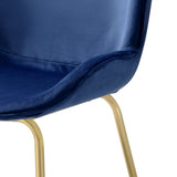 Side Chair Set of 2 - Modern - Velvet - Blue with Gold Legs - Armless