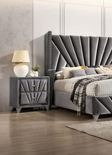 Gray Fabric Upholstered Nightstand, Chrome Legs, Bedroom Bedside Table