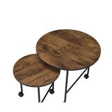 Nesting Table Set of 2 - Wood & Metal - Vintage Oak - 23" & 16" Round