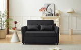 Convertible Sleeper Sofa Bed Loveseat Black PU Leather USB Ports