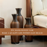 Hand-Woven PVC Rattan Vases, Set of 3 Brown Floor Vases for Home Decor